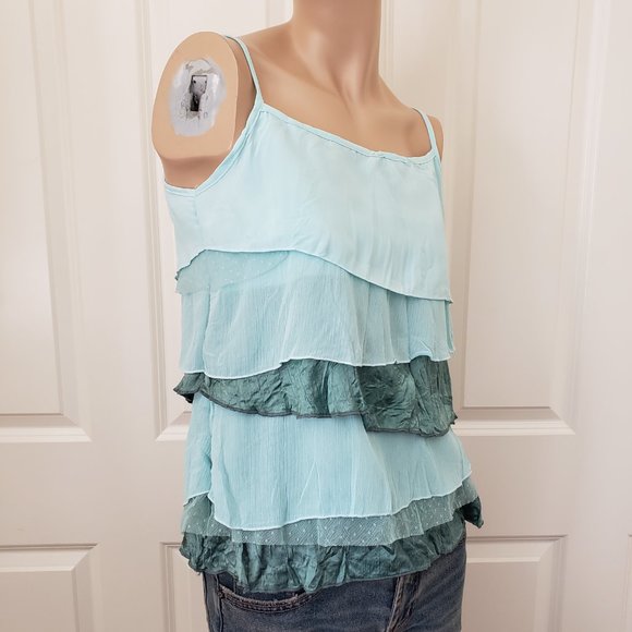 Blue Chip Mixed Media Ruffle Camisole Tank SZ S - Picture 5 of 9